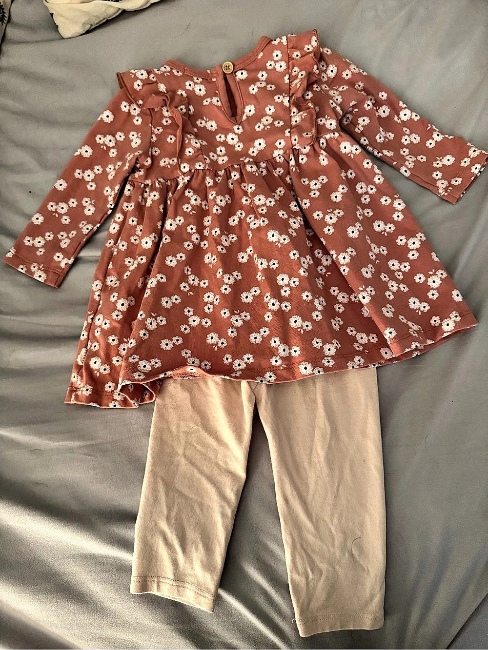 Firsts by Petit Lem Floral Dress & Leggings Set Pink & Cream Baby 6M